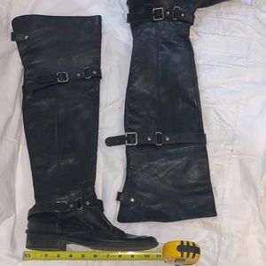 Black genuine leather over the knee boots